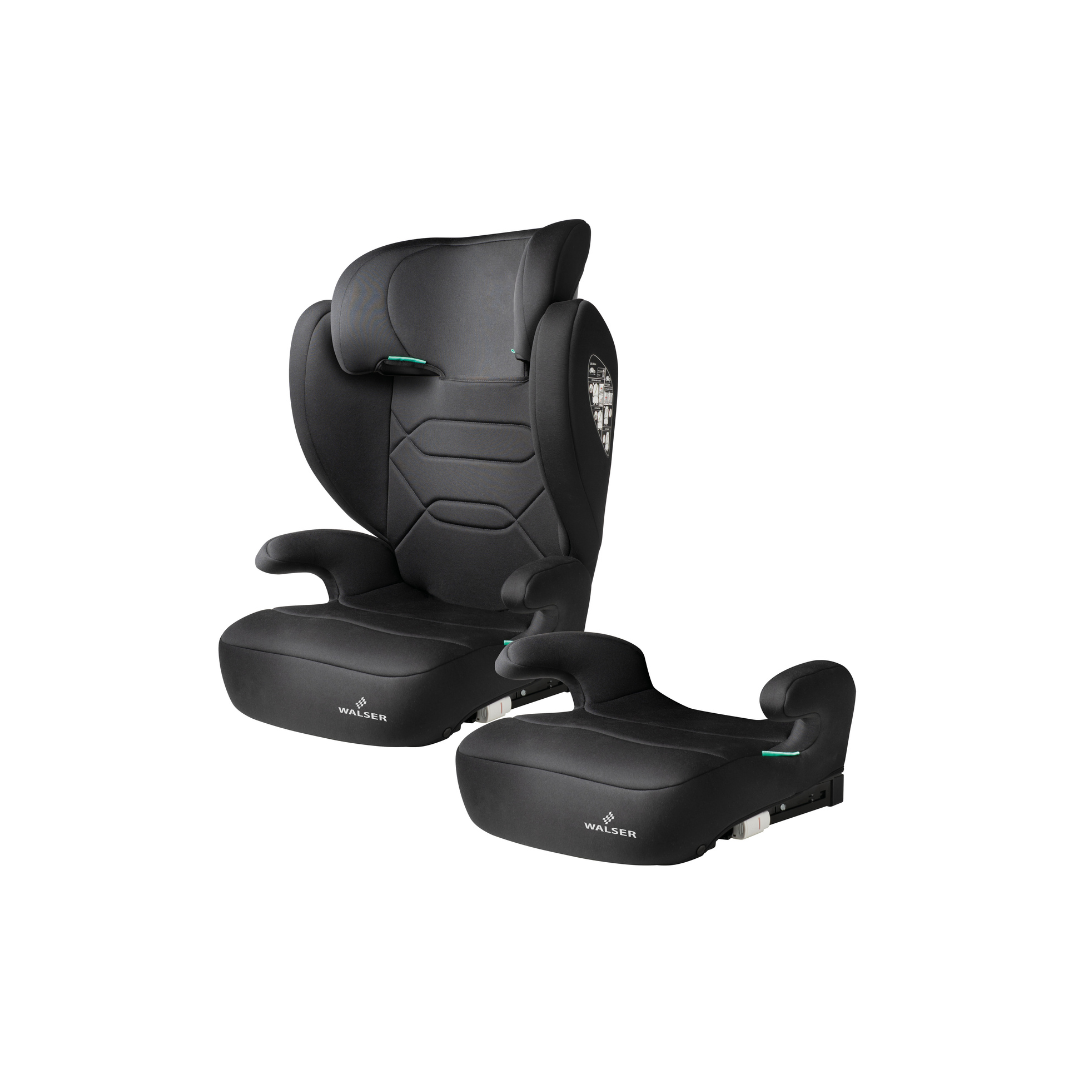 Premium Kindersitz Auto Numa, bequeme 2in1 Kinder Sitzerhöhung abnehmbare Rückenlehne + mitwachsende Kopfstütze 3-8 Jahre 100-150 cm neueste Norm ECE R 129, Sitzerhöhung Auto Kinder schwarz der Marke WALSER
