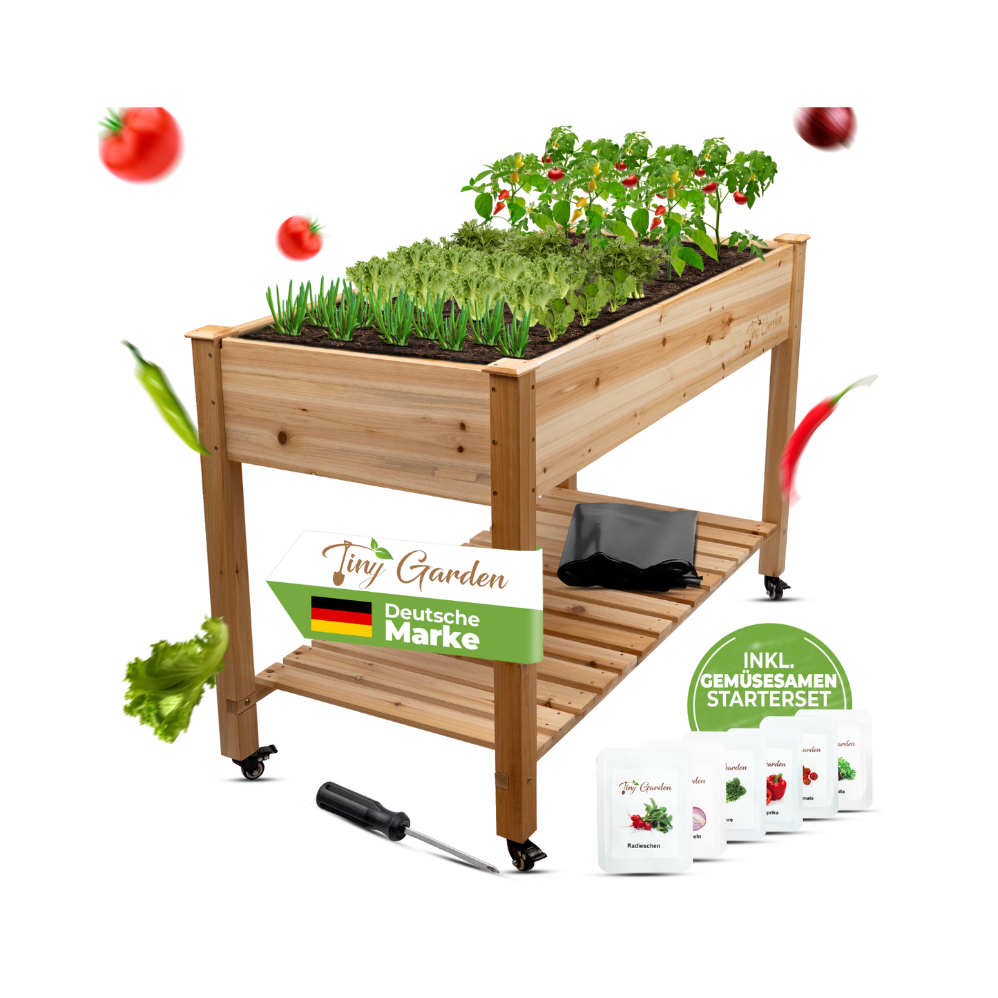 Wooden raised bed with wheels from Tiny Garden